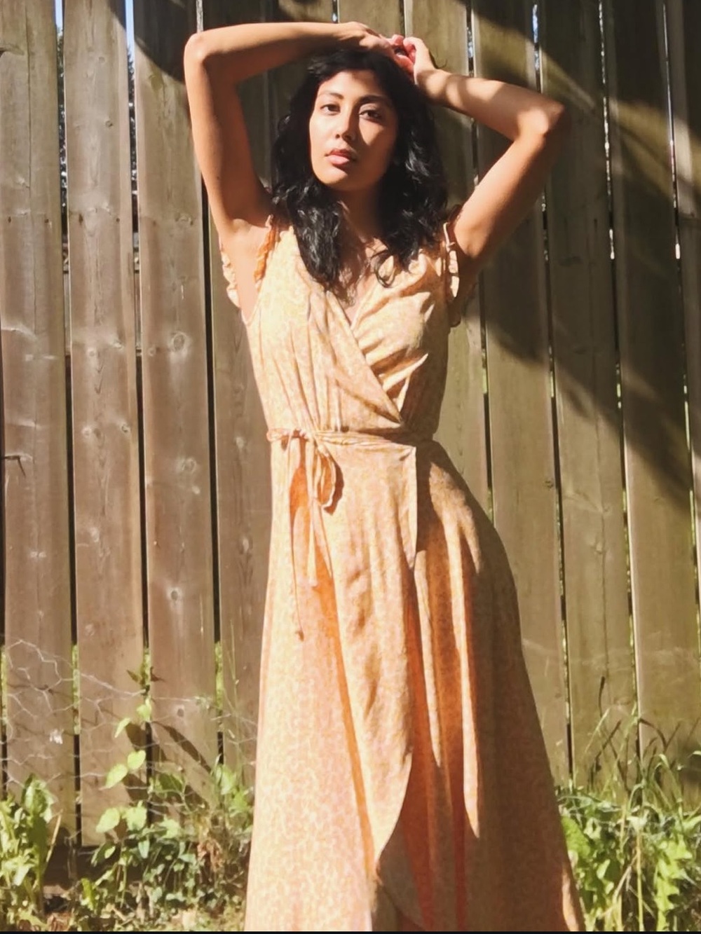 Auguste The Label Peach Floral Wrap Maxi Dress